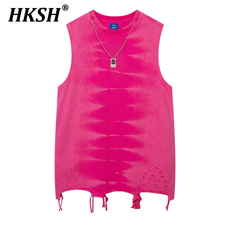 

HKSH Gradient Distressed Summer Vest American High Street Hip Hop Tees Sleeveless T-shirt Men's Tide Retro Chic Waistcoat HK0986