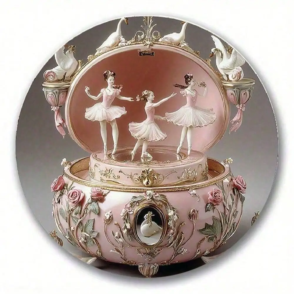 Caja de Música con Diseño de Cisne de Ballet, Decoración de Pared en Lata 2D con Rosas, Regalo Romántico para Amantes del Ballet, Cumpleaños