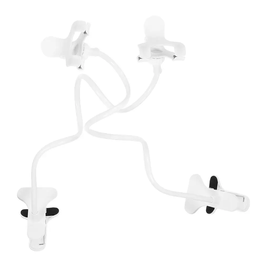 

2Pcs Phone Holder Bed Clip Gooseneck Stand Flexible Mount PP White Desk Suitable Tablets HandsFree Angle Height Adjustable