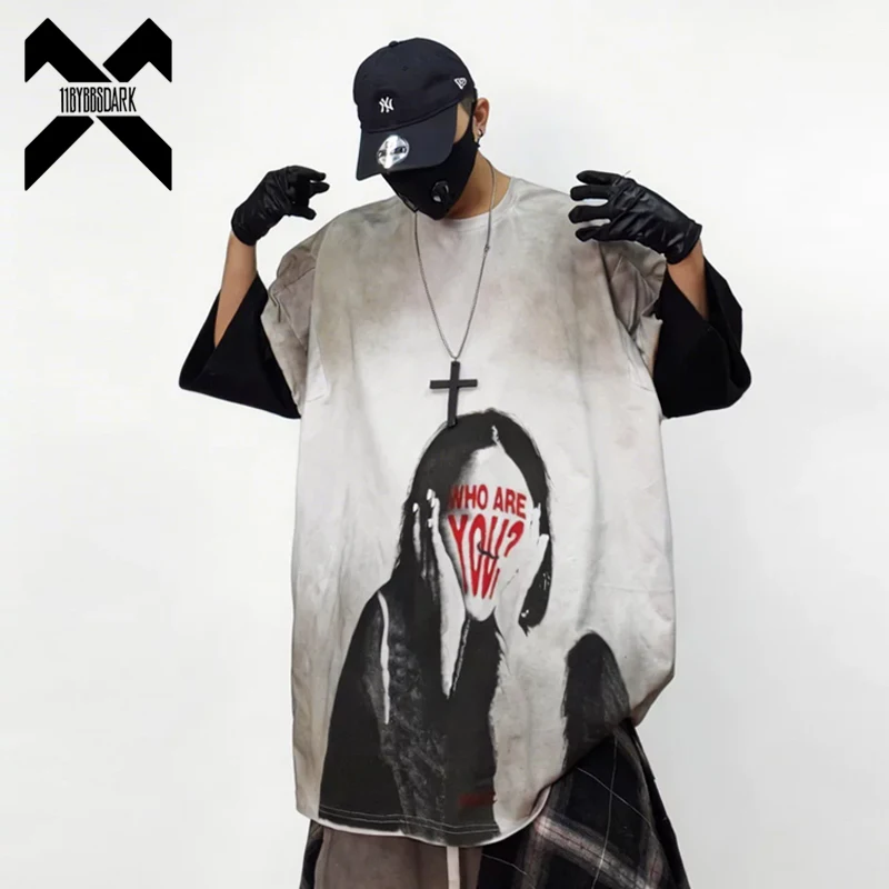 

Men's Hip Hop Oversized T-Shirt Vintage Print Distressed Short Sleeve Tee Tshirt Grunge Streetwear Casual Tops