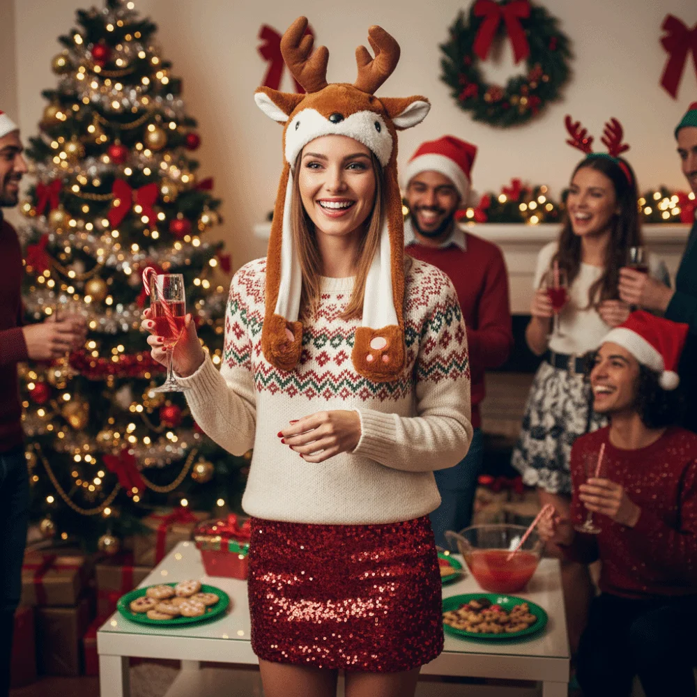 لطيف الكرتون قبعات حفلات عيد الميلاد القفز حتى الأذنين الدفء سانتا الرنة غطاء الرأس حفلة قبعات سميكة هالوين