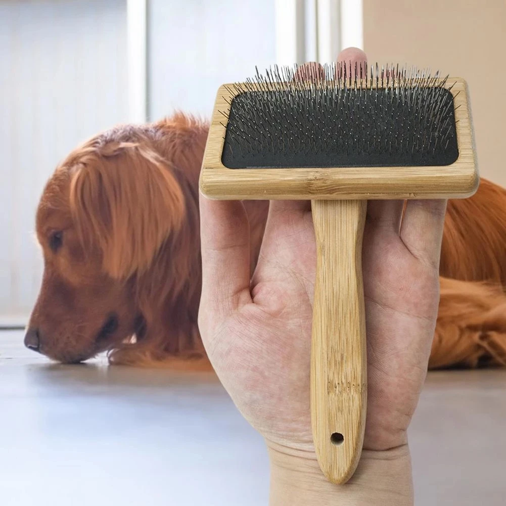 Dogs Cats Pets Accessories Tools Open Knot Pet Combs Durable Dense Natural Bamboo Handle Comb and Stainless Steel Hair Brush