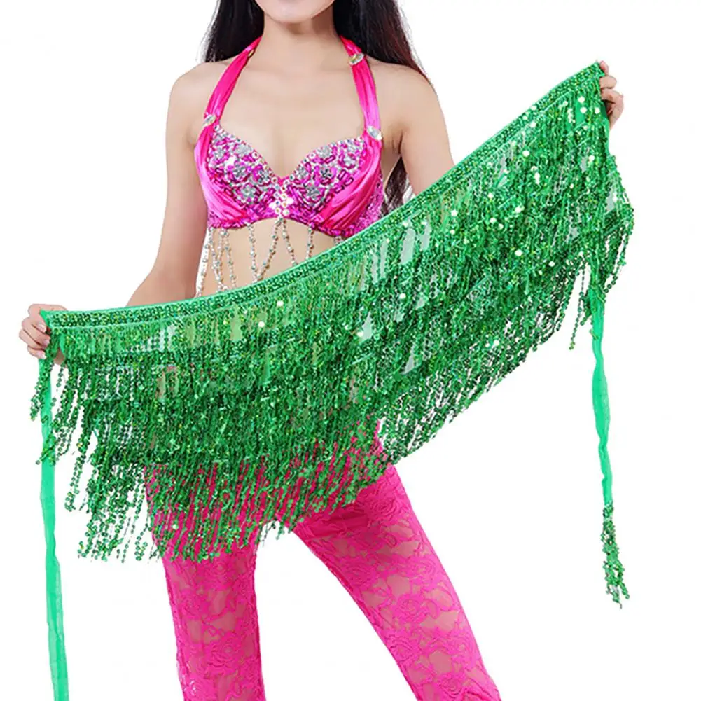 1Pc Belly Skirt Sequins Decor Eye-catching Tassel Costume Breathable Shiny Viscose Belly Dance Hip Scarf for Adult Dance Wear