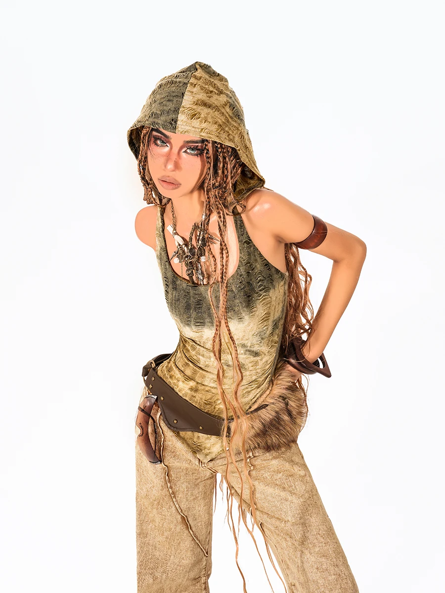 

Женский топ без рукавов с капюшоном в стиле Wasteland в стиле ретро, топ с капюшоном для девочек