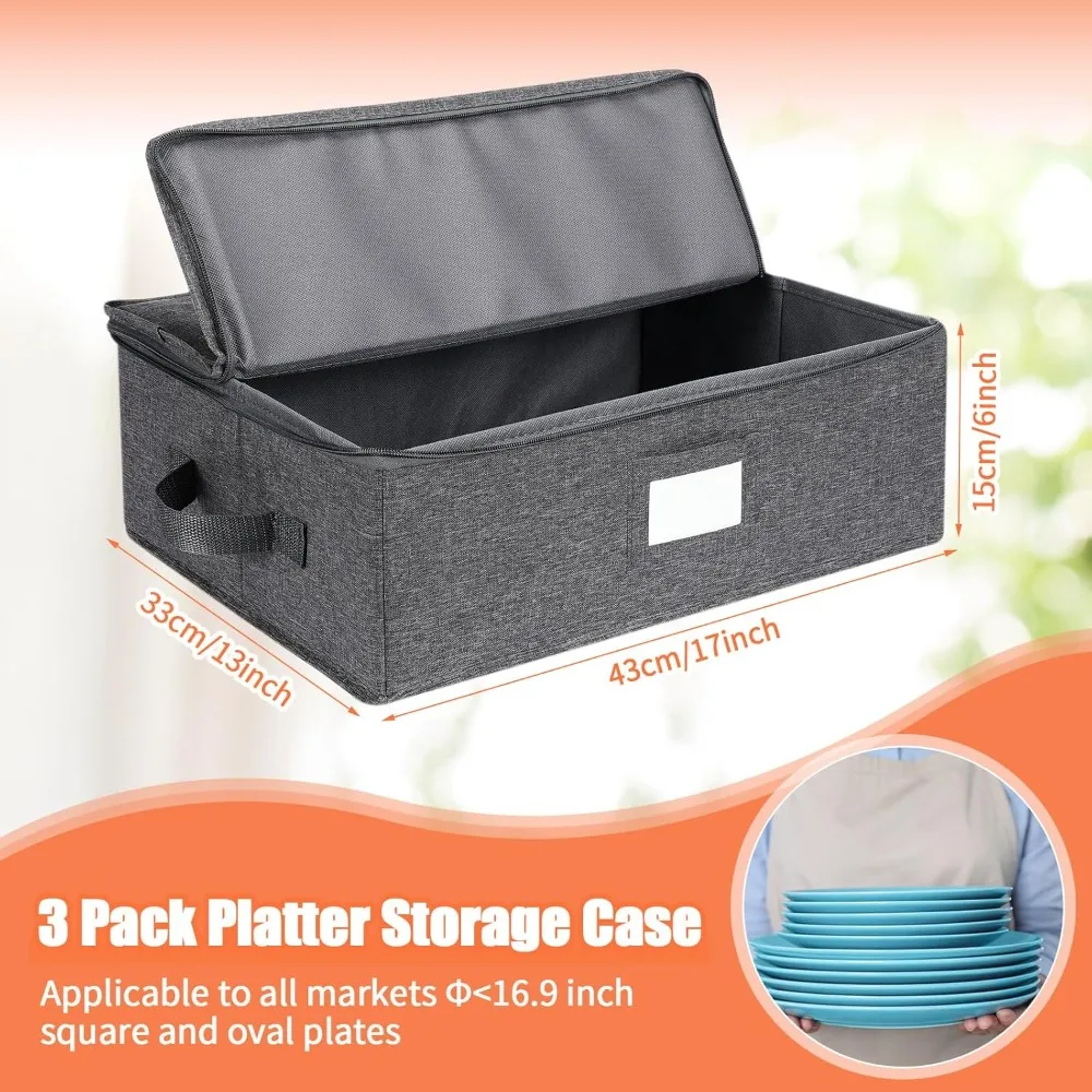 Stackable Hard Shell China Storage Box Set, 17x13x6 Inches, for Moving Supplies with 3 Pcs Platter Holder