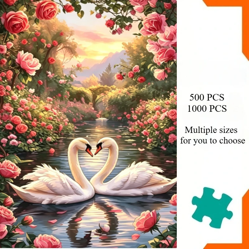 500 Pieces Jigsaw Puzzle for Adults Painting White Swans Rose Lake Paper Puzzles Home Decor Wall Display Festival Gift