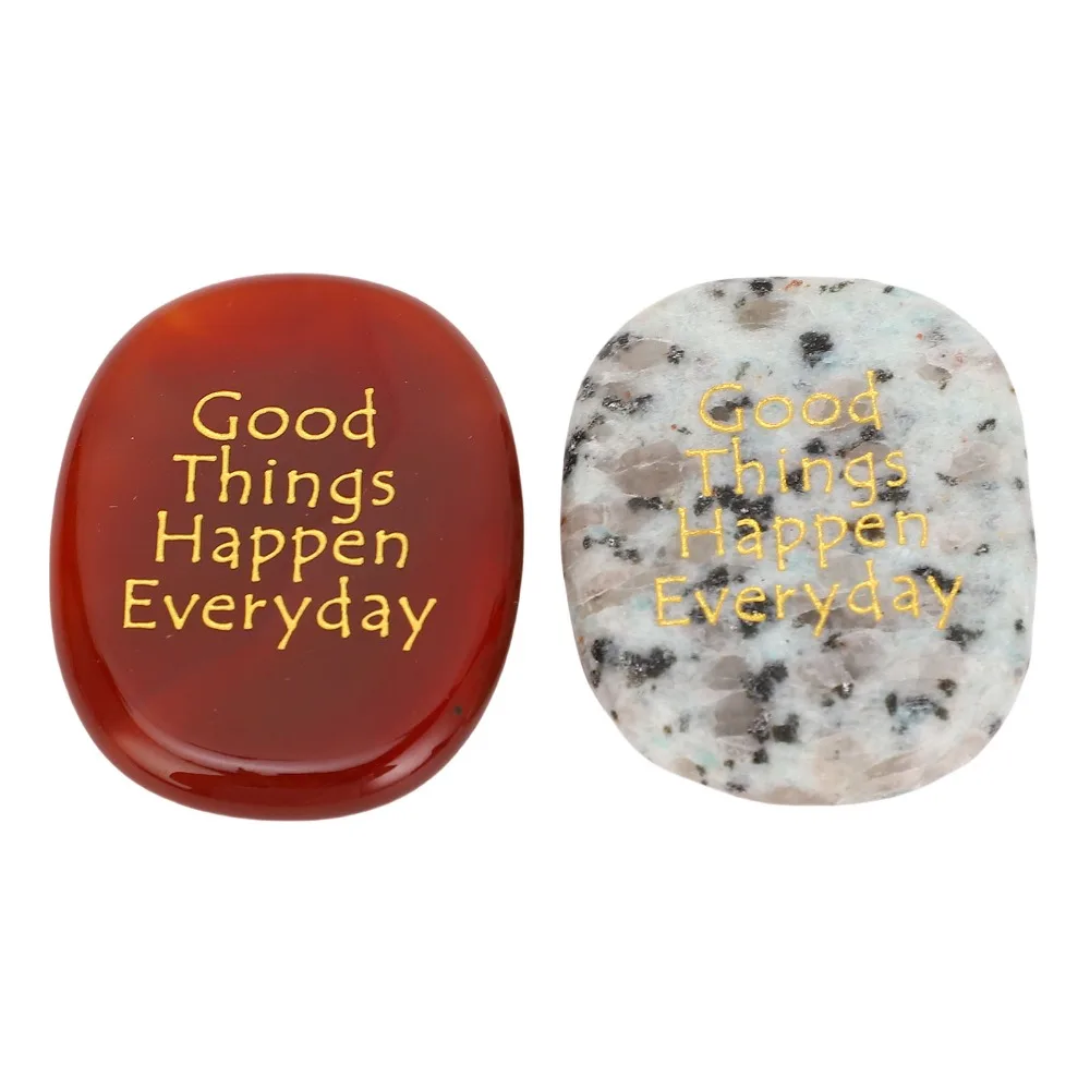 2pcs Red & White Engraved Stones Thumb Stone Polished Crystal Motivational Crystal Stone Worry Stones Stress Relief