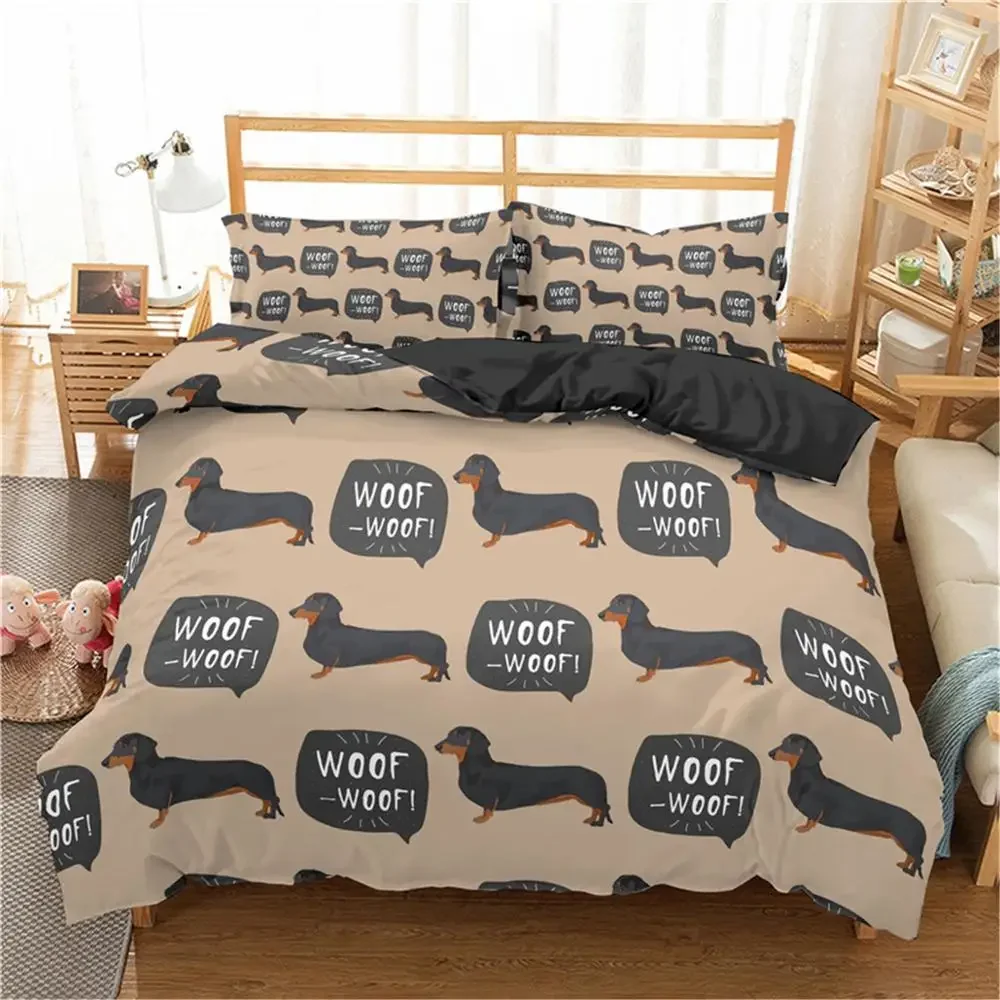 Cartoon Dachshund Bedding Set Cute Sausage Dog Duvet Cover Set Pet Puppy Printed Comforter Cover Animal Polyester Quilt Cover