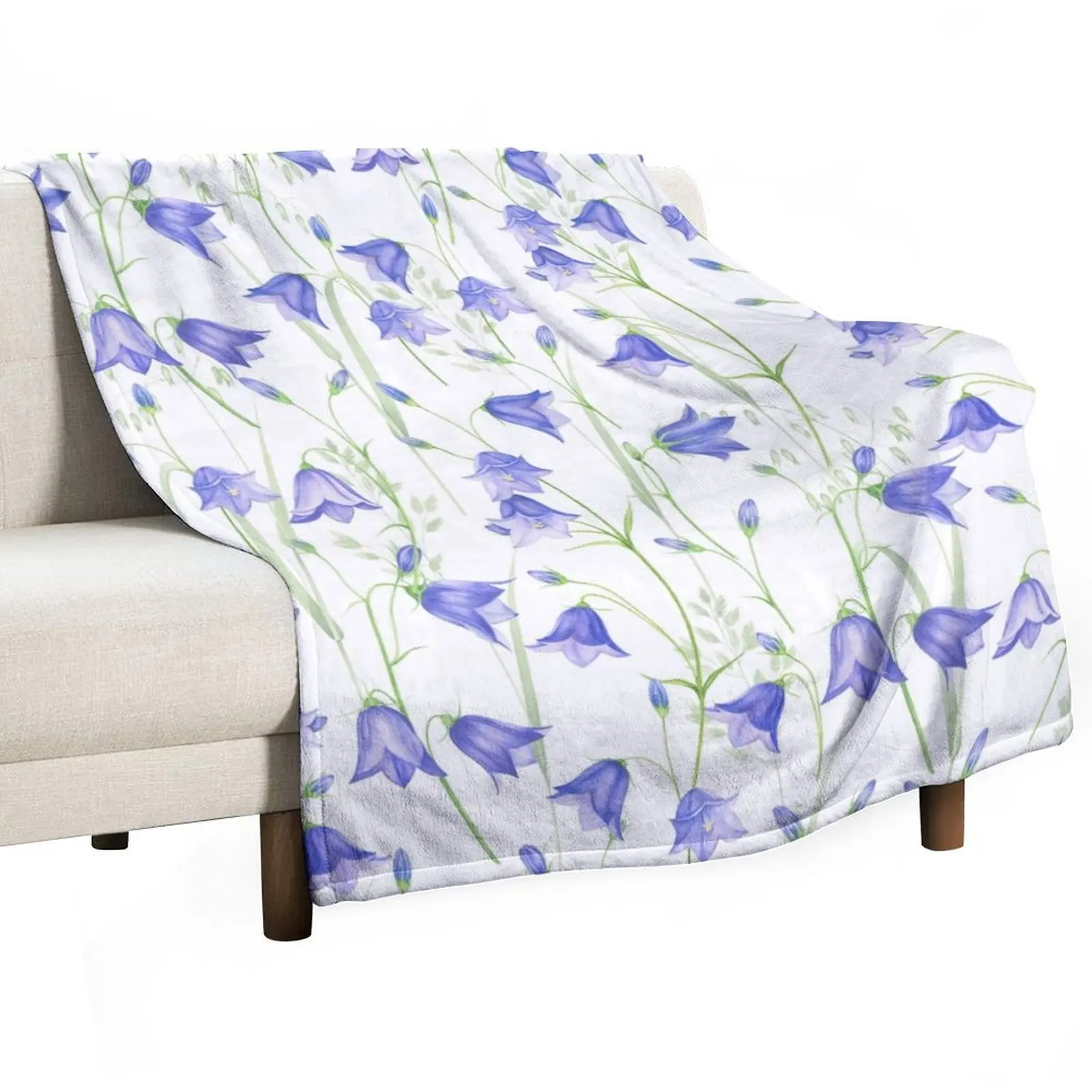 

Very Peri Blue hand drawn watercolor Campanula wildflower and peas pattern - Throw Blanket manga Luxury St Stuffeds Blankets