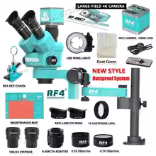 RF4 Stereo Trinocular Microscope 360 ° Rotation Articulating Arm Stands Large-field 4K HDMI Camera Phone Soldering PCB Repair