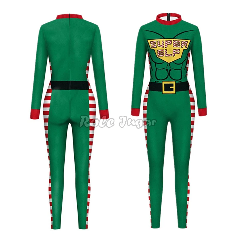 Man Vrouw Lange Mouw Kerst Jumpsuit Halloween Vakantie Feest Kerstman Claus Print Spandex Zentai Bodysuit Cosplay