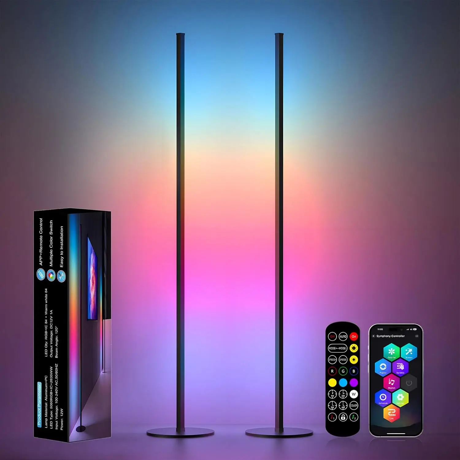

LED Corner Floor Lamp with Remote & App Control, 16M Colors Music Sync Timer for Living Room Bedroom Gaming