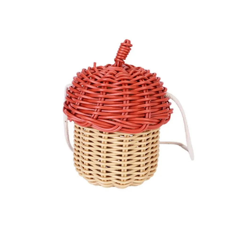 Fashion Acorn-shaped Shoulder Bag Basket Plastic Red Coffee Crossbody Bag Photo Props Weaving Storage Basket Boho