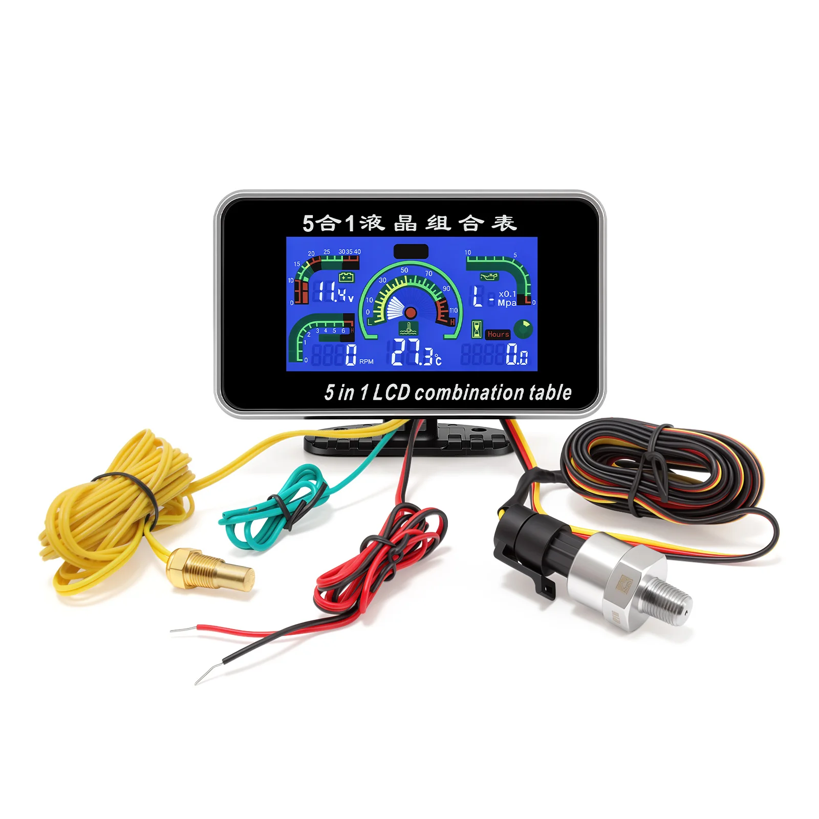 5-in-1 Auto Car LCD Meter Digital Oil Press Volt Water Temper Hours Tachometer Universal Instrument 9-36V for Car/Truck/SUV/RV