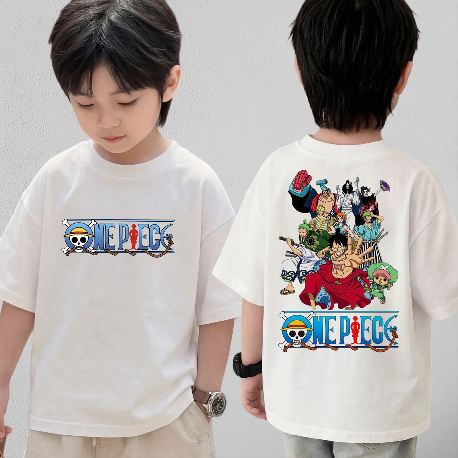 

Anime One Piece Cosplay T-Shirt Cotton Short Sleeve Tops Casual Loose Retro T-Shirt Men Women Kids Family Matching Outfits