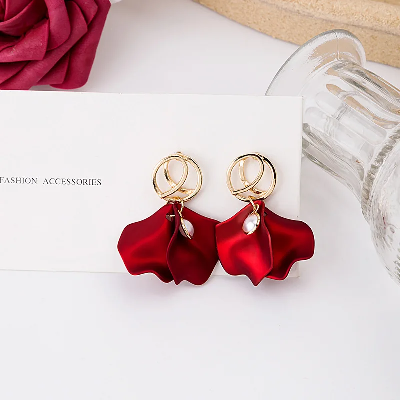 

New Chinese Style Commuting Women's Accessories Red Flower Earrings Anti-Allergy Earrings New Year Gifts Dates Birthday Gifts