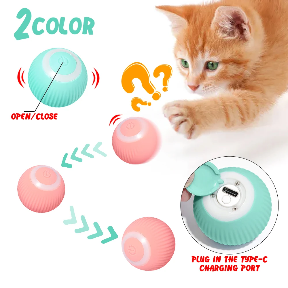 Electric Cat Ball Toys, Rolamento automático, Brinquedos inteligentes para onomatopeia animal, Training Kitten for Indoor Interactive