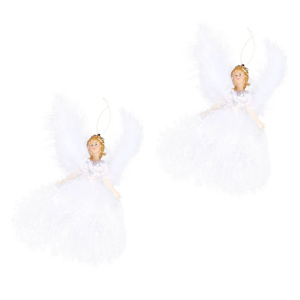 

2 Pcs Christmas Decorations Plush Angel Pendant Adorable Angels Ornaments Theme Statue Xmas Pendants White Lovely Child