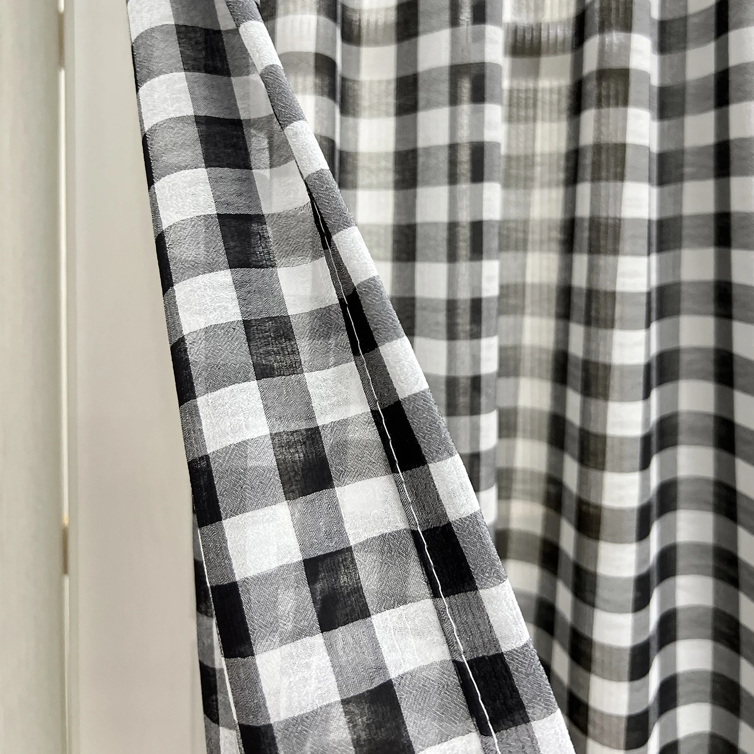 Classic Black White Plaid Ruffle Short Curtain Sheer For Kitchen Retro Tulle Drapes For Bedroom Small Window Coffee Half-curtain
