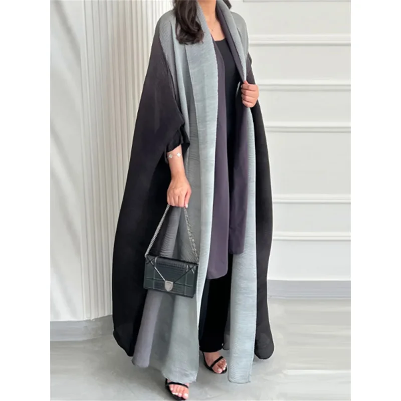 Miyake Fashion Gradient Pleated Long Trench Women Batwing Sleeves Belt Gathered Waist Windbreaker dresses for Women 2023 Autumn