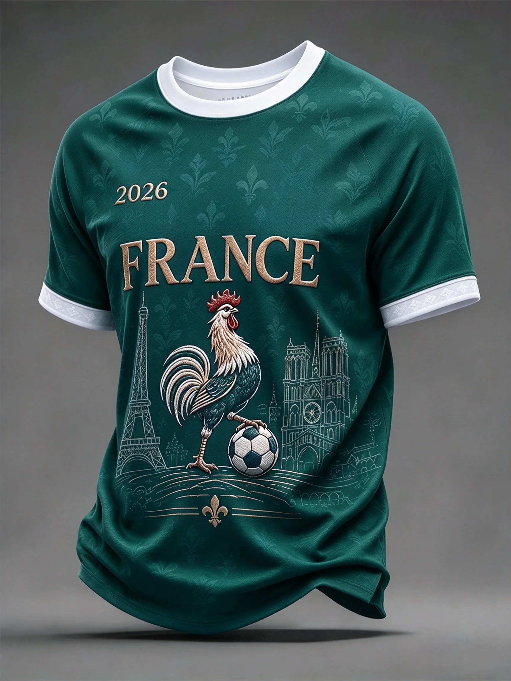 Men Casual Short Sleeve T‑Shirt France Rooster Football Print Crew Neck Street Sports Tee For Men Summer Daily Wear