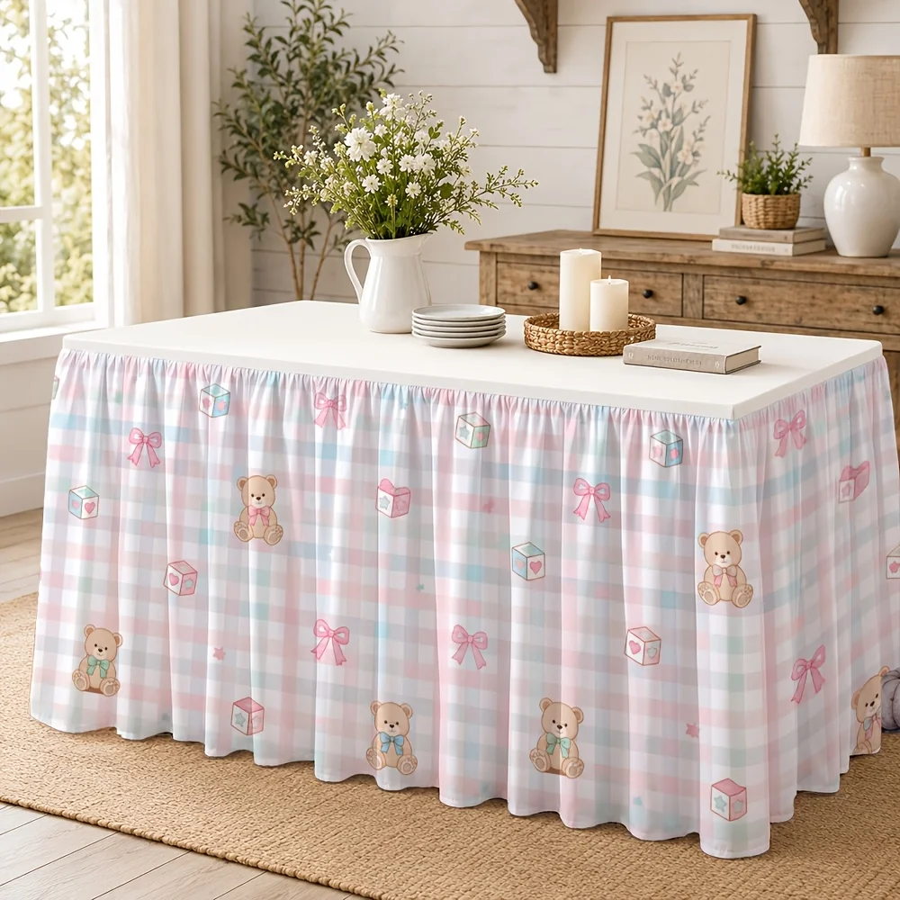1 tablecloth table skirt, light checked bear pattern