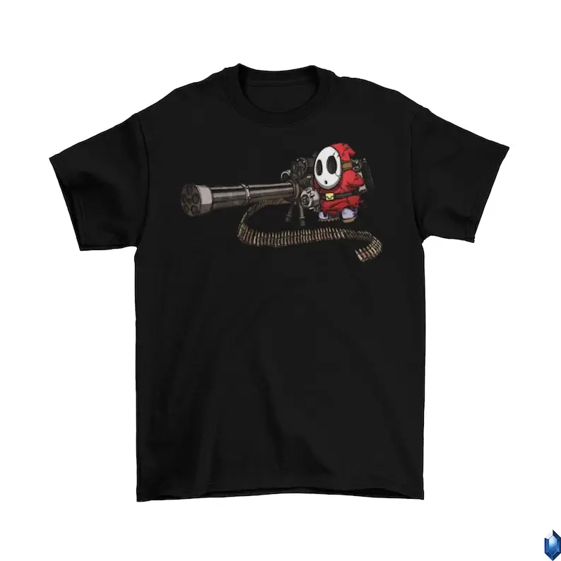 Shy Guy Big Guns T-Shirt Unisex Adult Funny Sizes Mario Weapons Nintendo Switch 2022