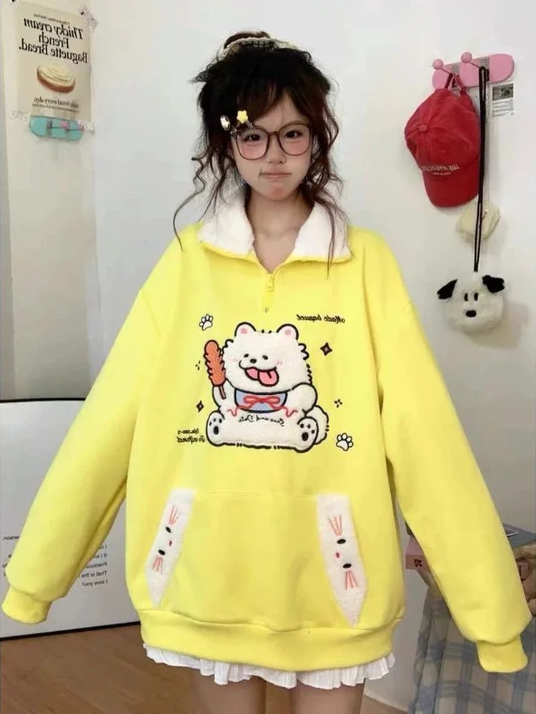 

Утепленный свитшот большого размера с круглым вырезом для женщин, осенне-зимний, свободный повседневный топ с вышивкой, теплый флисовый худи