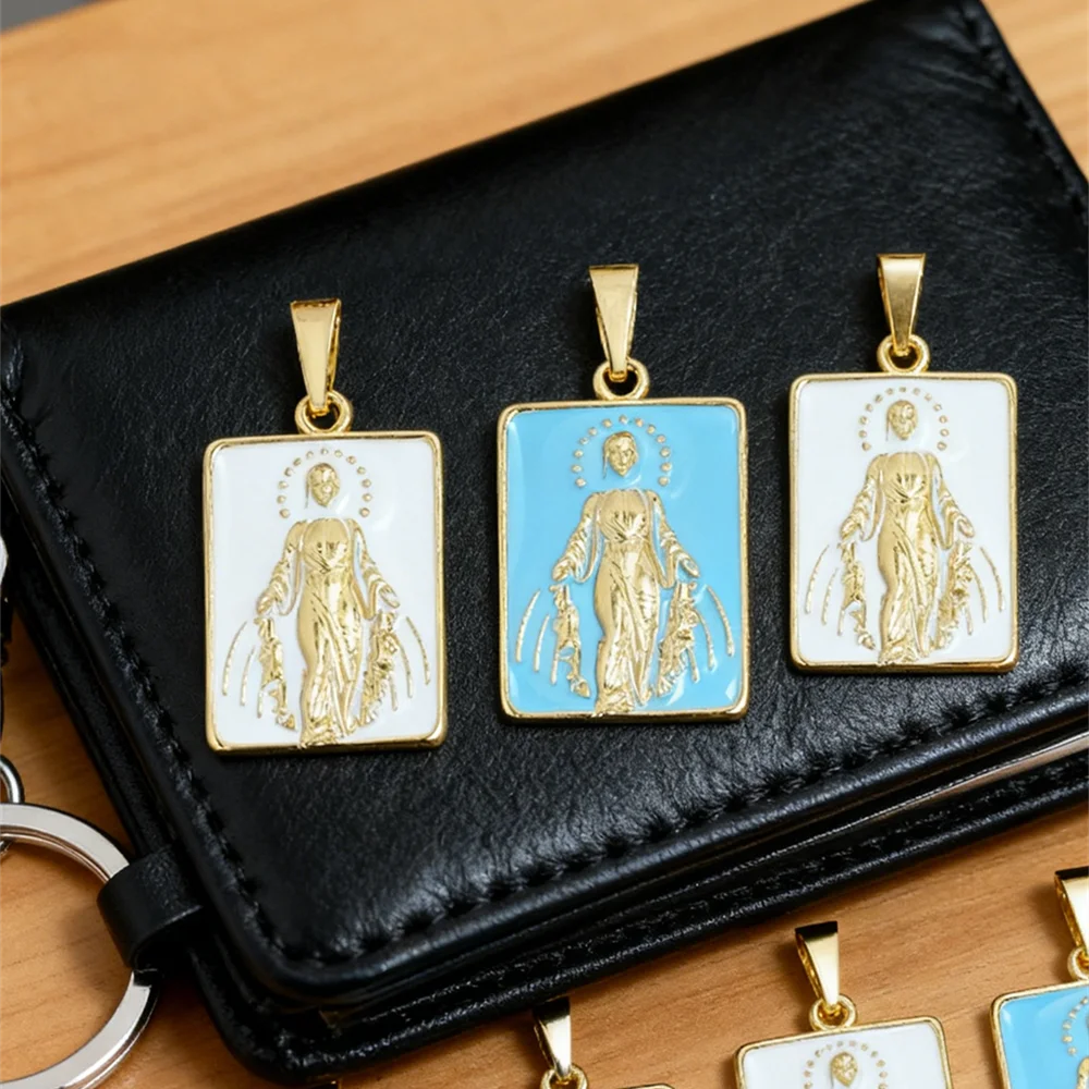 

4Pcs Pendants Brass Enamel Religious Figure Vintage Square Charms for Diy Jewelry Necklace Bracelet Accessories for Women Men