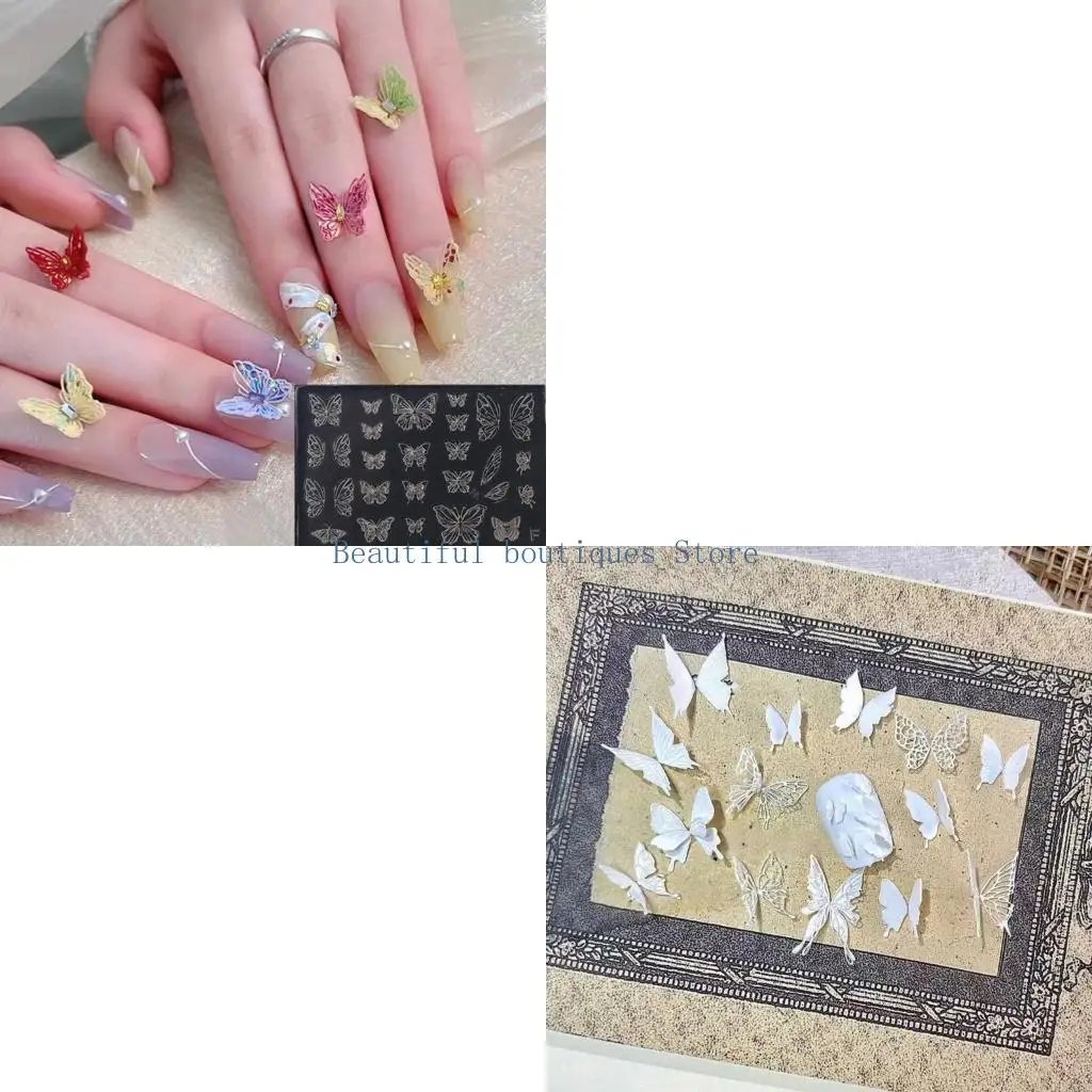 U4LF Creative Nail Art Mold Silicone Stamping Kit Butterfly Shaped Nail Accessories Making Mould Elegant Manicure Templates