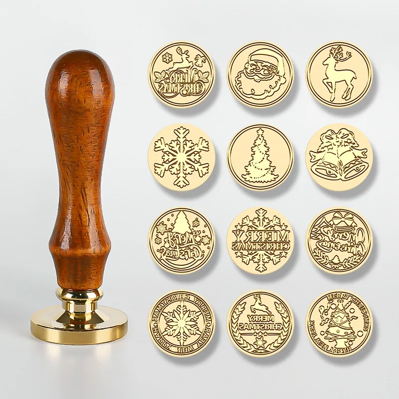 2pcs/Set Vintage Brass Head With Wooden Handle Sealing Wax Stamp 25mm For Christmas Envelopes Wedding Invitations Decor