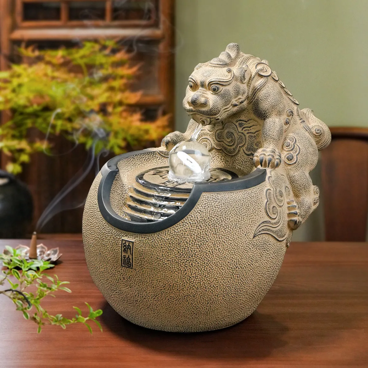 Wealth flowing water ornaments, circulating water features, home office desktops, fortune beasts, tea rooms, Pixiu spitting wate