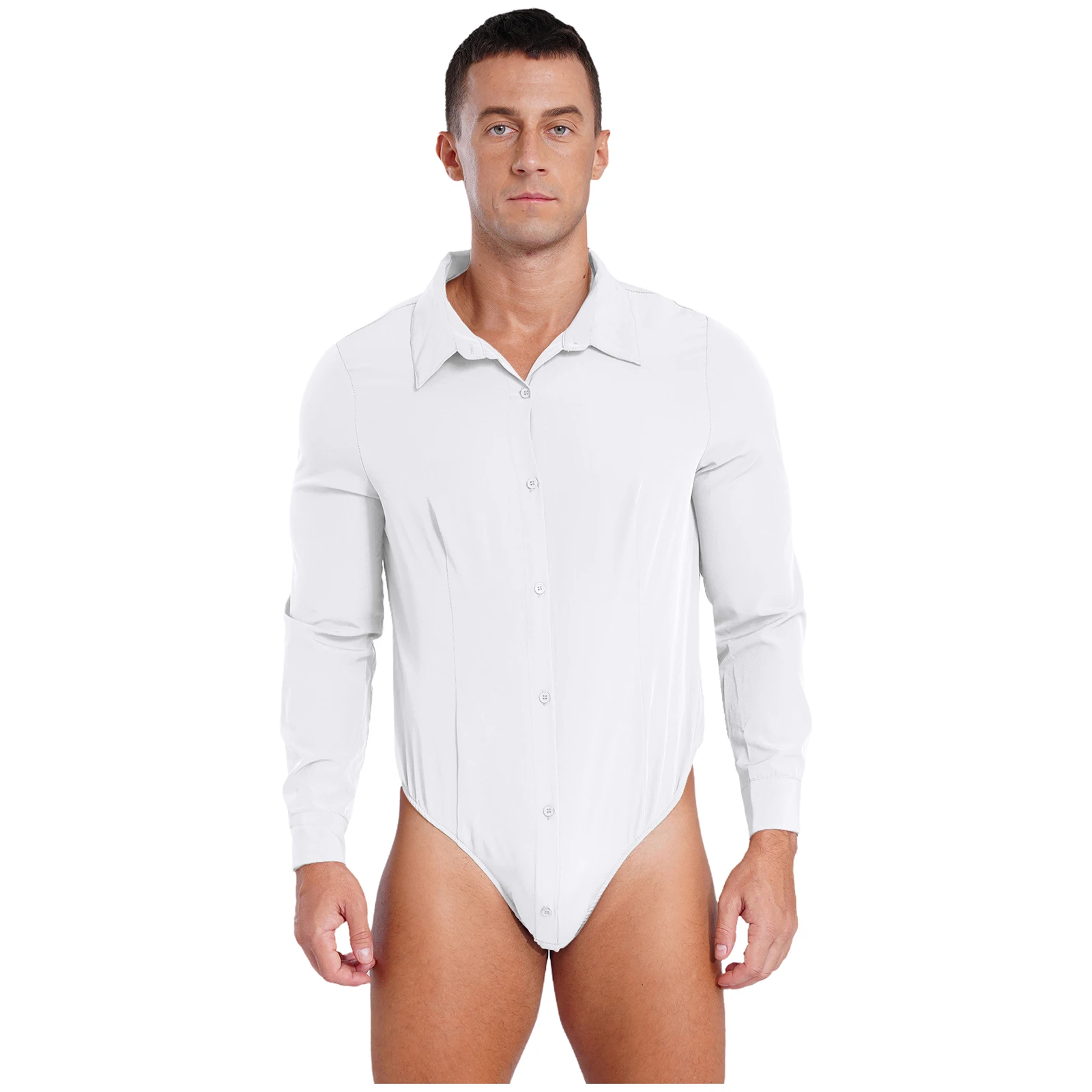 Mens Bodysuit Shirts Tops Long Sleeve Office Work White Blouses OL Shirt Leotard Jumpsuit Male Clothes Business Work Romper