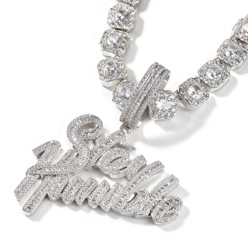 Hip Hop 5A+ CZ Stone Paved Bling Iced Out Stay Humble Letter Pendants Necklace for Men Rapper Jewelry Silver Color