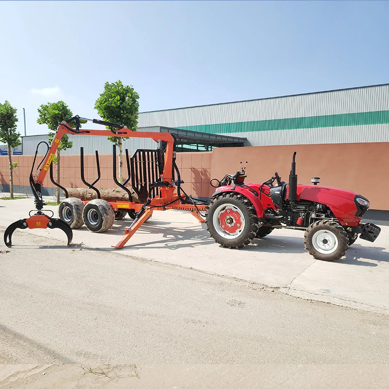Remolque de troncos ATV, 1 tonelada, 3 toneladas, 5 toneladas, 8 toneladas, 10 toneladas, 12 toneladas, remolque de madera hidráulico con grúa accionada por PTO