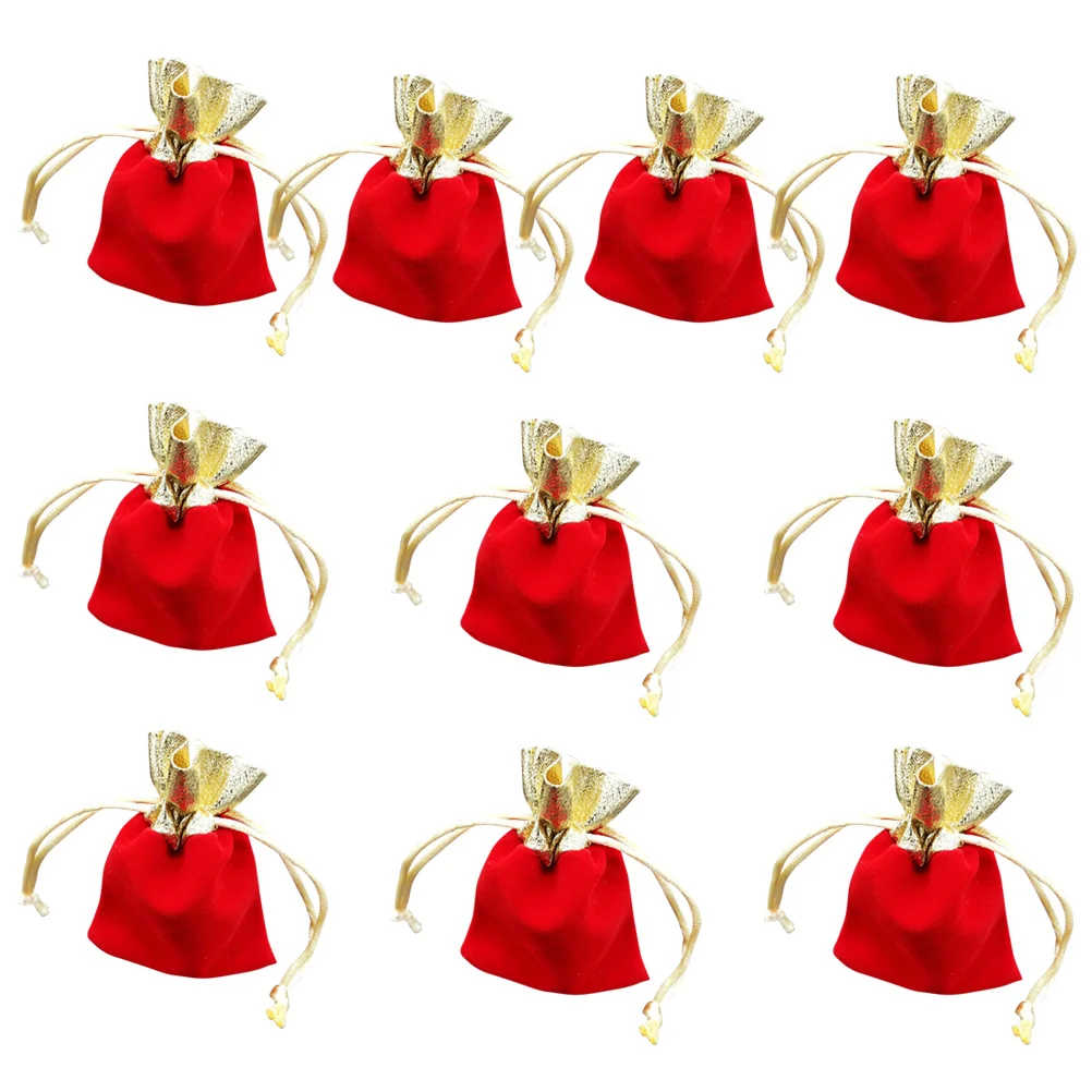 

10 pcs Gold Rim Drawstring Jewelry Pouches Red Premium Cloth Reusable Storage Bags For Wedding Party Gift Packaging Organizer