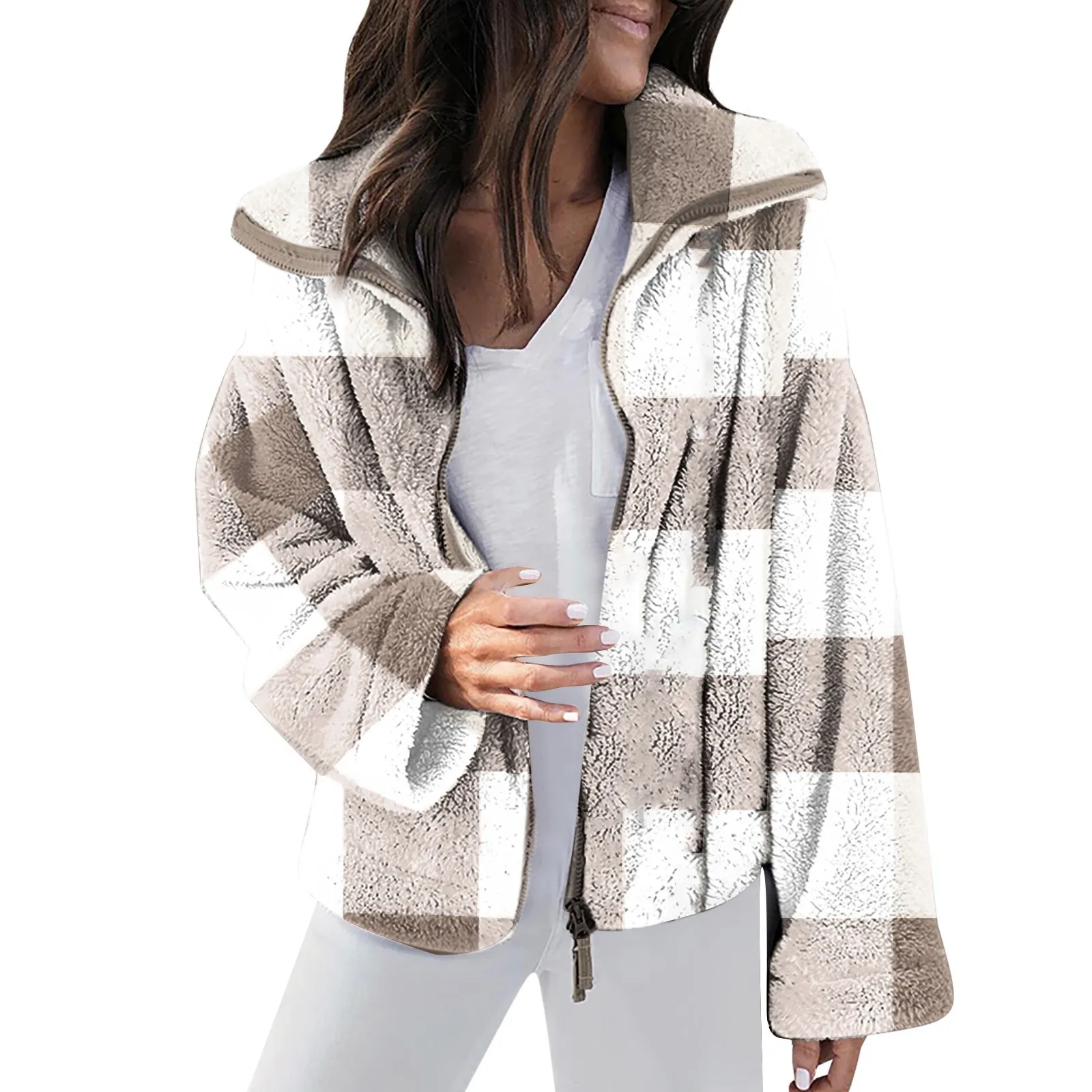 

Women Fleece Plaid Coat Winter Warm Coats Long Sleeve Lightweight Casual Daily Outdoor Jacket Plus Size Coats Jackets Outerwear