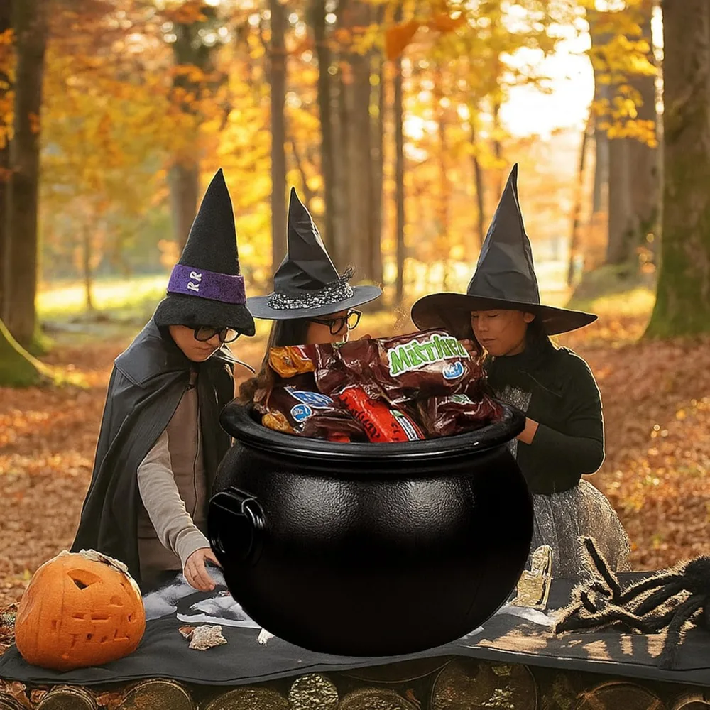 وعاء مرجل الهالوين مقاس 22 بوصة من PMU، وعاء ساحرة بلاستيكي أسود للحلوى، مناسب للديكورات الداخلية والخارجية