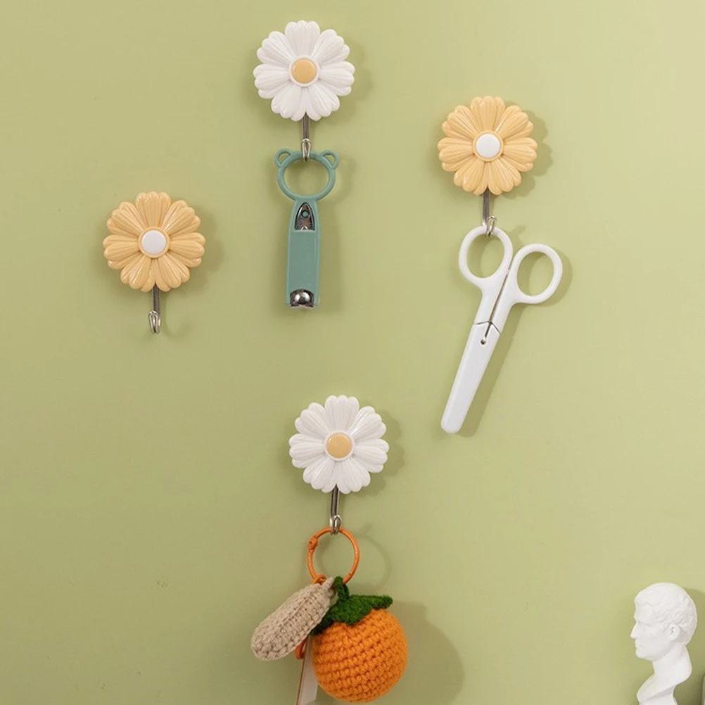 

4 Pcs Daisy Sticky Hook No Drill Hooks Adhesive Coat Cute Self Creative Key Peel and Child Toddler Room Decor Kids Wall