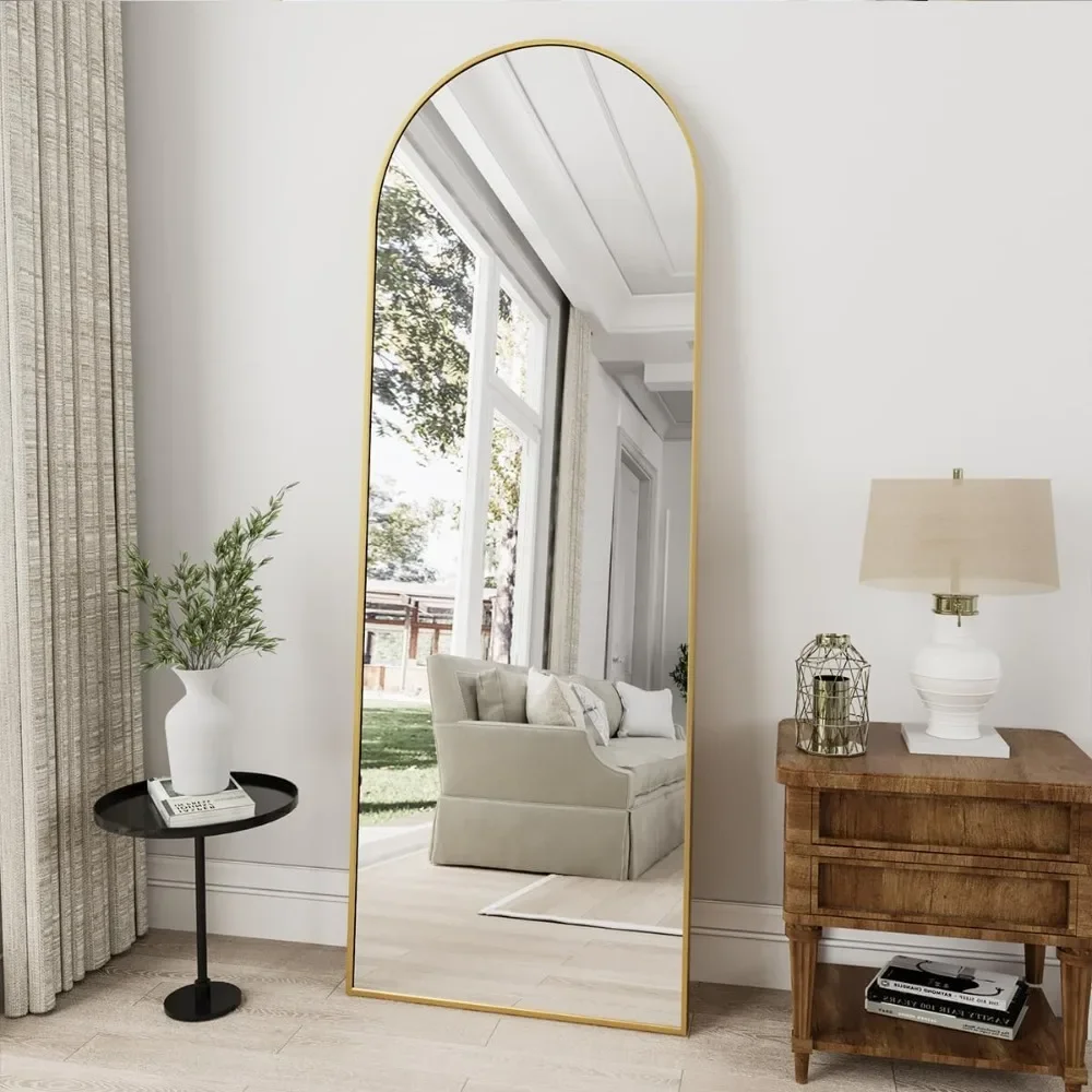 Specchio a figura intera, specchio da pavimento ad arco 58 "x 18", specchio lungo fino al pavimento, specchio a tutta massa con supporto, specchio a figura intera