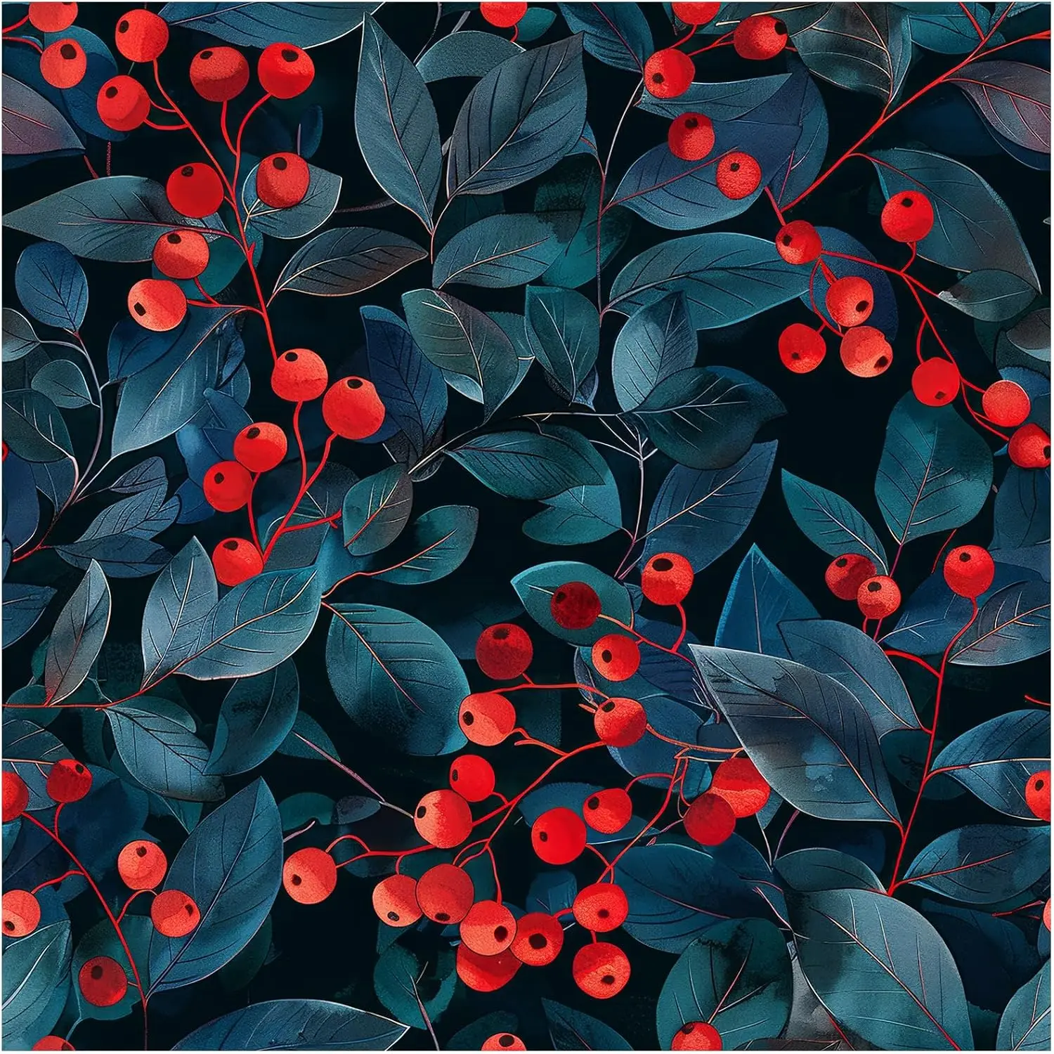 Peel and Stick Wallpaper Red Berry Botanical Self Adhesive Dark Floral Contact Paper for Accent Wall Winter Holiday Decor