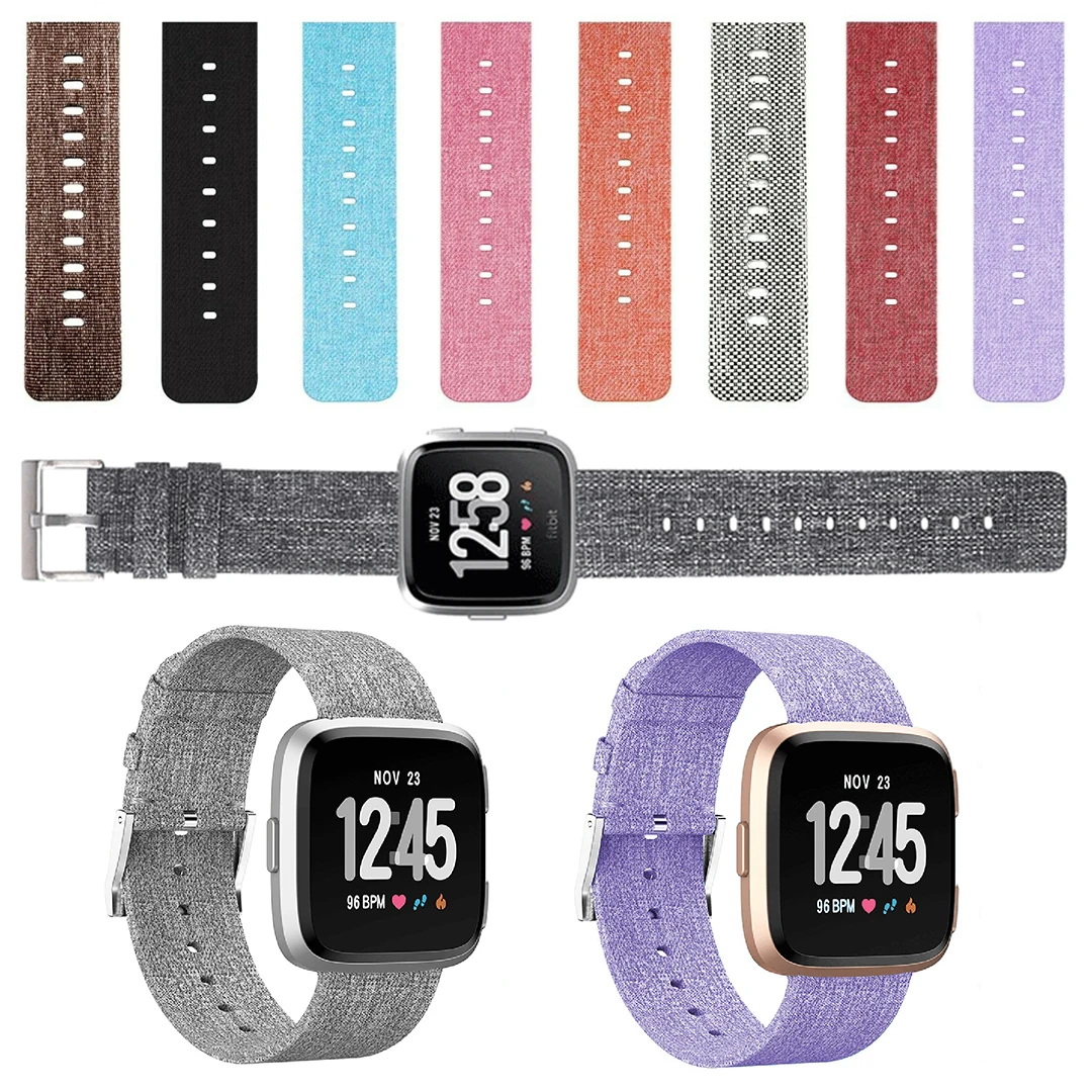 Nylon Strap Woven Canvas Nylon Replacement Watchband For Fitbit Versa Watch Vintage Modern Wristband Bracelet Women Men