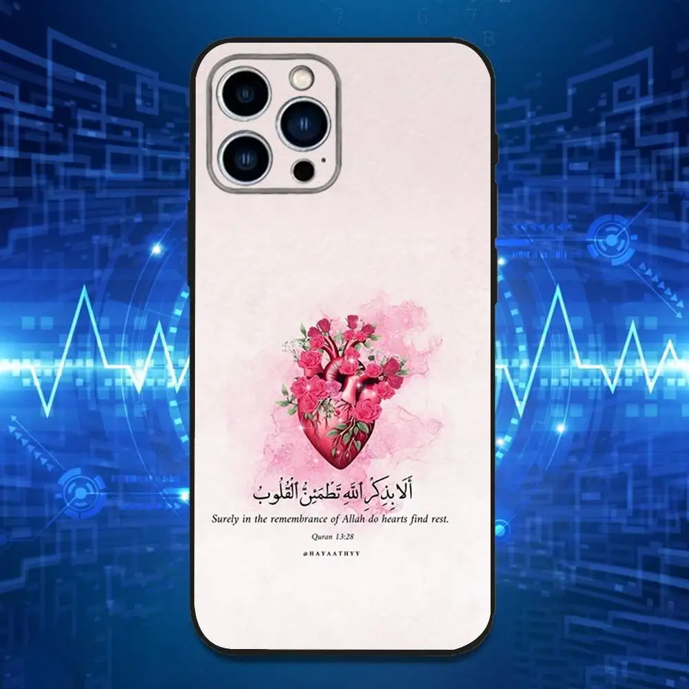 Casing Ponsel Kutipan Al-Quran Arab Untuk iPhone 17,16,15,14,13,12,11 Plus,Pro Max,XS,X,XR,SE,Mini,8,7, Penutup Silikon Lembut Hitam