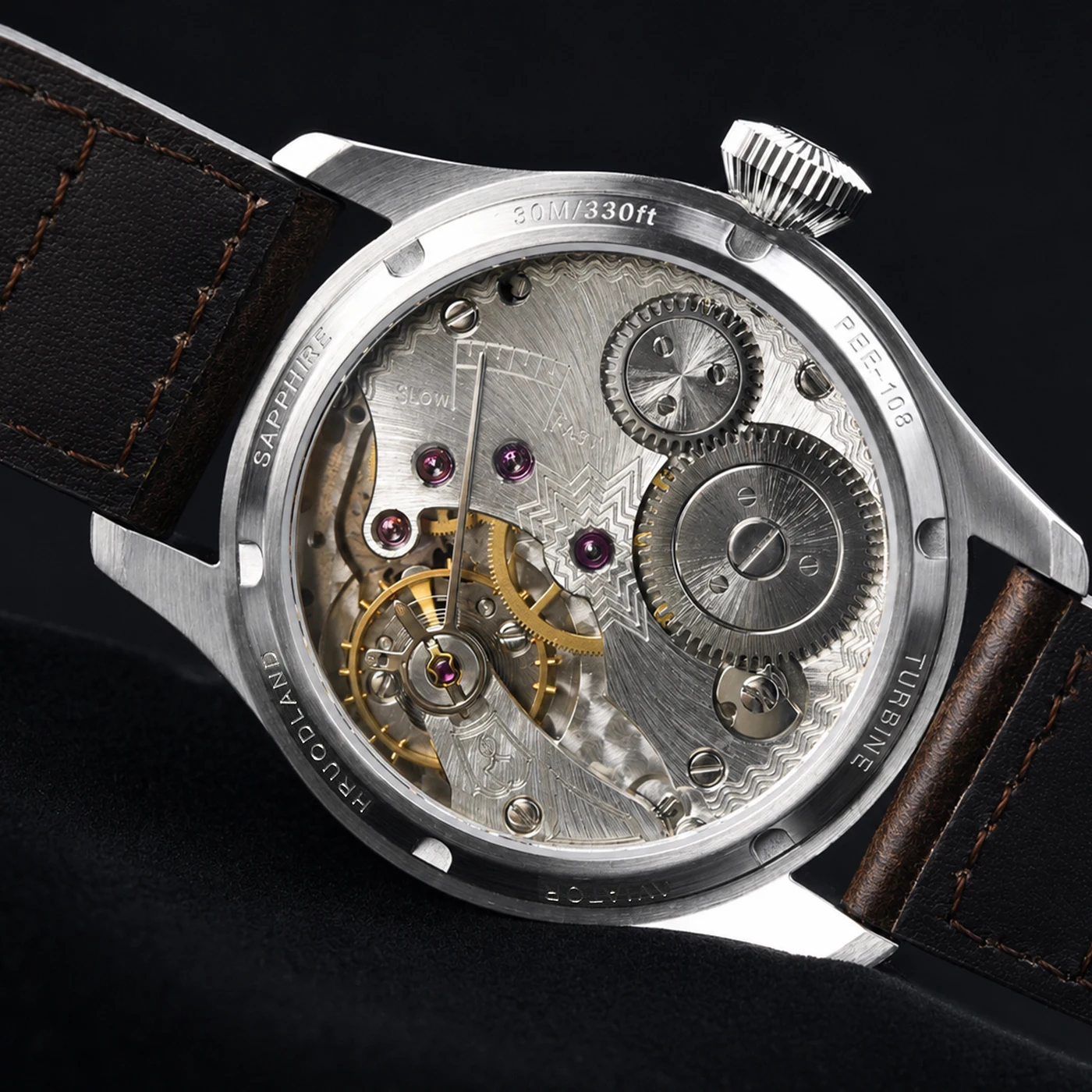 HRUODLAND Maßgefertigte Luxus-Uhr mit Logo, Dynamischem Turbinen-Sekundenzifferblatt, Saphirglas, BGW9 Lume, ST3621 DIY Retro Pilotenuhr für Herren