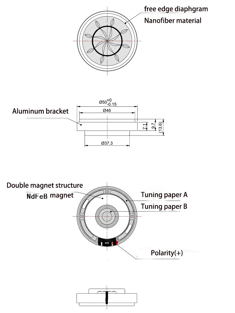 AH-D7200 50MM Headphone Speaker Unit 24 32 64 150 300  400Ohm Full Frequency Moving Coil Headset Driver Super Bass Diaphragm 1PC