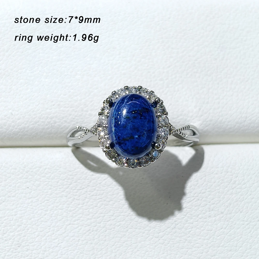 100% natural stone lapis lazuli ring, suitable for women\'s adjustable copper-plated silver flower ring, for parties and gifts