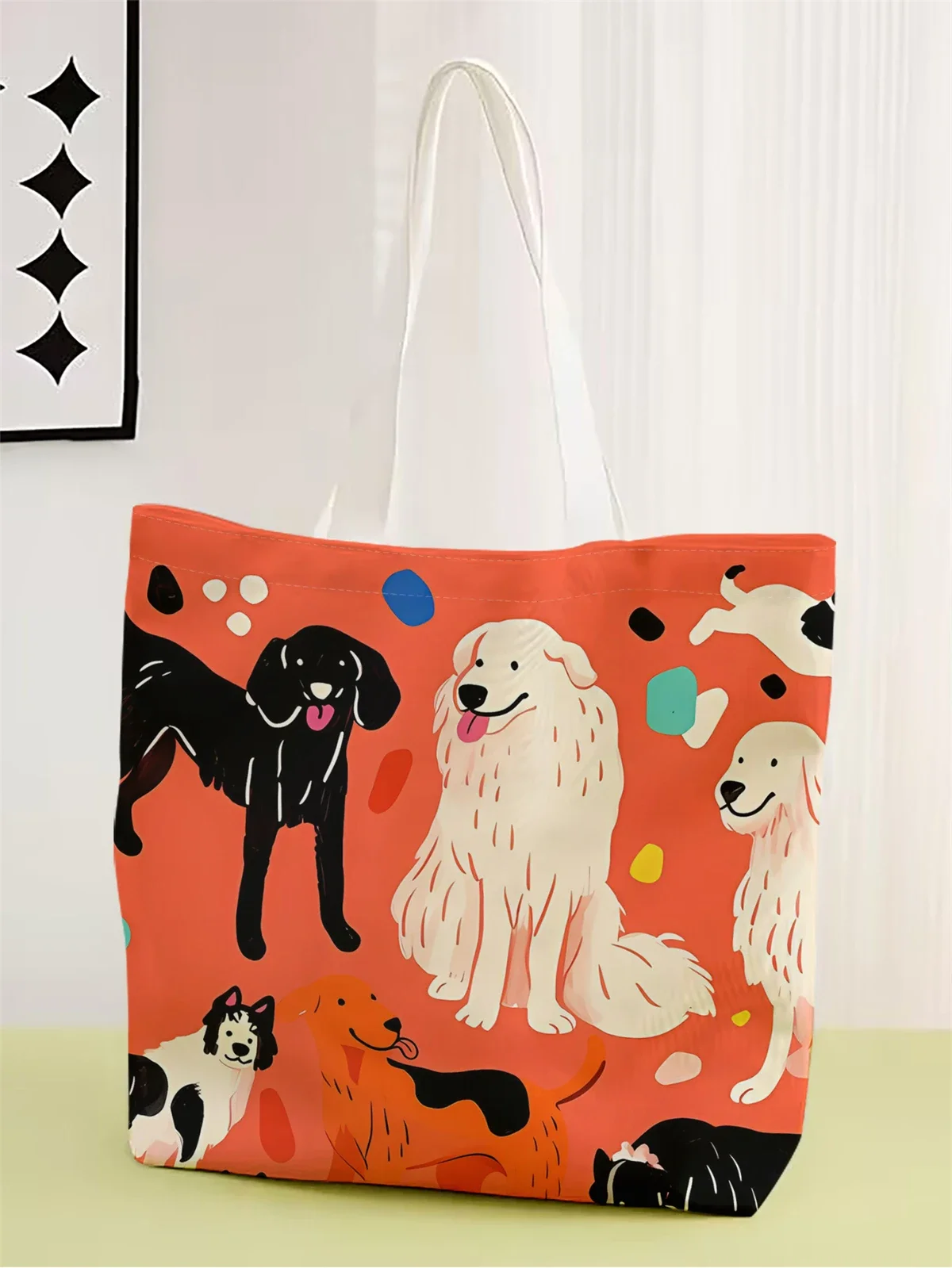 

1pc,cartoon Dog Handbag, Reusable Fashionable Handbag, Multifunctional Handbag, Printed Shopping Bag