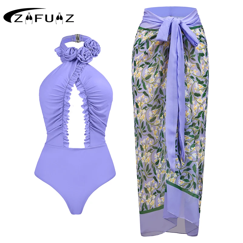 

ZAFUAZ Sexy 2023 Women Push Up One Piece Swimsuits Ruffle Swimwear Print Beachwear Bikini Bathing Suit Skirt Monokini Brazilian