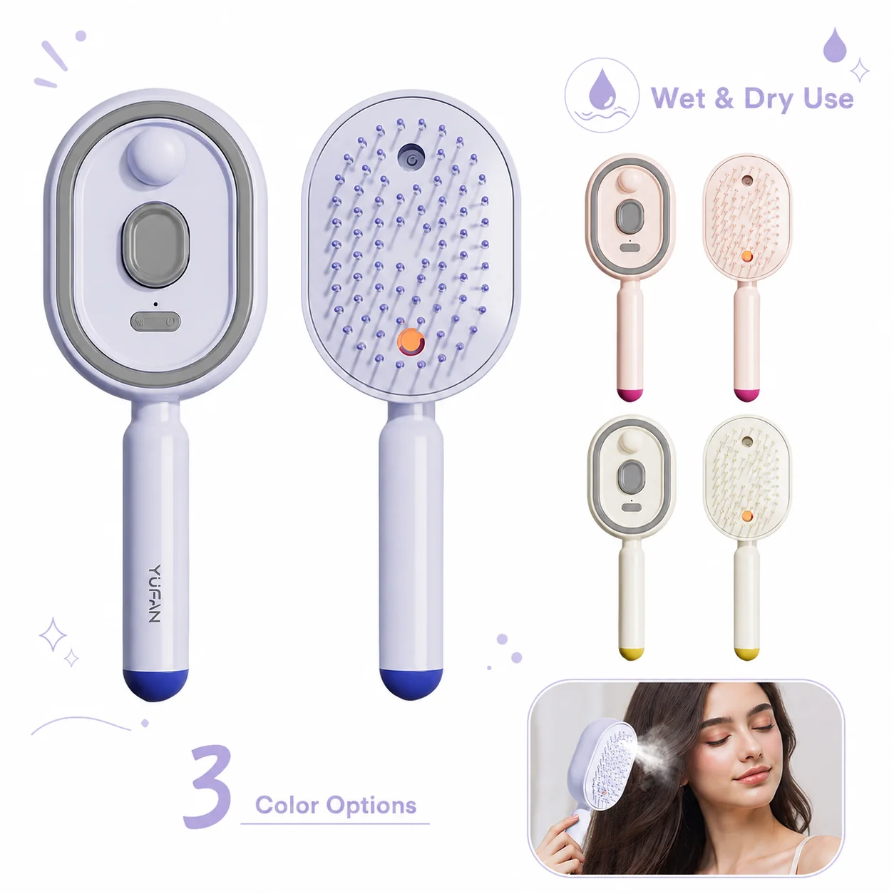 

Electric Steam Brush with Water Spray Wet Electrics Hairbrush USB-C Charging for Detangling Smoothing Styling & Frizz Control