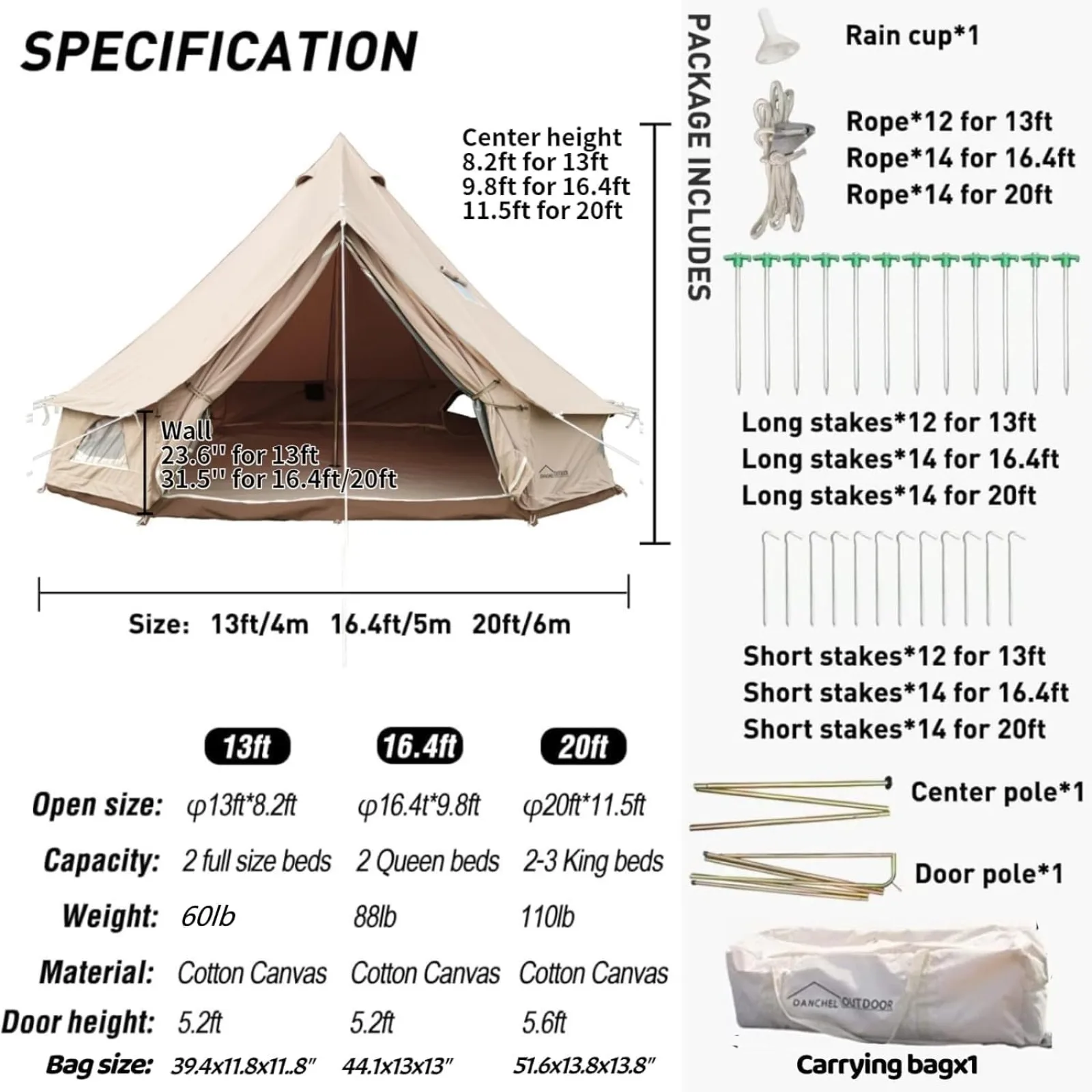 Tenda in tela US B5 PRO per campeggio con presa per stufa, tenda a campana per tende yurta Glamping 4 stagioni per 4/6/8 persone